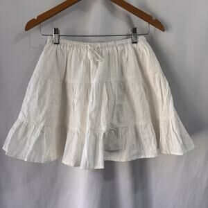 Sabo Skirt Mini Skirt Womens Small White Eyelet Tiered Drawstring Bohemian Sweet